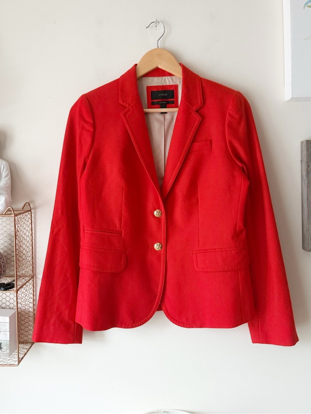 J.Crew Dark Orange Wool Schoolboy Blazer Size 6 Gold Crest Buttons Fall Preppy - Picture 2 of 15